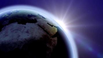 rotazione del pianeta terra con flare e spazio profondo sullo sfondo video