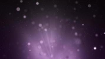 kleine deeltjes en witte lichten die op donkere paarse achtergrond drijven
