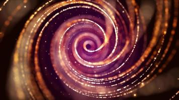 Golden and purple dotted glowing thin lines floating and spinning in spirals  video