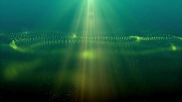 Glowing mesh simulating the sea on green 4K background with flare video