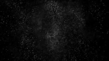 partículas macias brancas em diferentes tamanhos flutuando em um fundo preto 4k