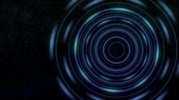 blauwe ringen en kleine sterren die op 4k diepe ruimteachtergrond gloeien video