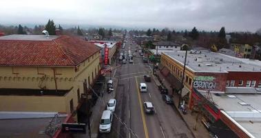 Aerial Drone Shot of Hawthorne Blvd Portland City Oregon in 4K
