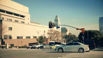 Panning shot of crosswalk at downtown of Los Angeles in 4K video