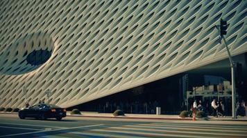 Panning shot going right of The Broad Art Gallery at Los Angeles in 4K video