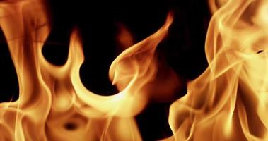 Close up of hot flames with dancing on dark background in 4K slow motion video