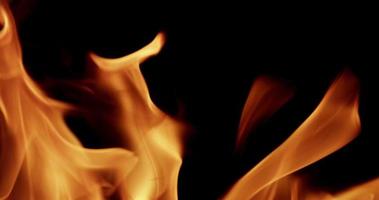 heiße Flammen mit hohen und niedrigen Höckern auf dunklem Hintergrund in 4k Zeitlupe video
