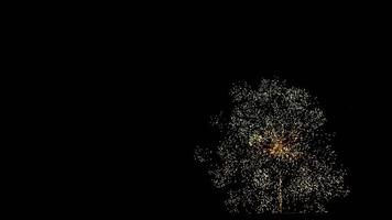 tiro largo extremo de cielo nocturno con fuegos artificiales de brillo amarillo en el lado derecho en 4k video