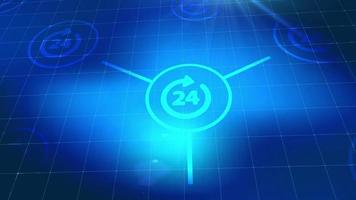 Business button 24 hours service online network web icon blue digital elements technology background video