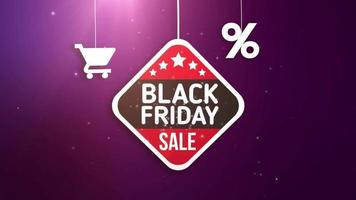 black friday sign hanging on string with shopping cart and percent icon video