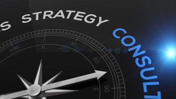 Compass with the text CONSULTING right path, concept video for good direction blue shiny background