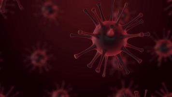 cellule virali, virus, cellule virali al microscopio, galleggianti in un fluido con sfondo rosso