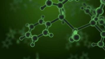 Molecule structure under microscope, floating in fluid with green background video