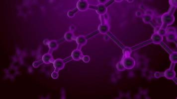 Molecule structure under microscope, floating in fluid with purple background video