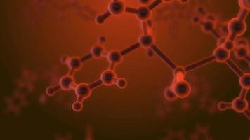 Molekülstruktur unter dem Mikroskop, schwebend in Flüssigkeit mit orangefarbenem Hintergrund