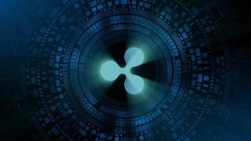 uomo d'affari mano ologramma hud proiezione ripple icona criptovaluta video