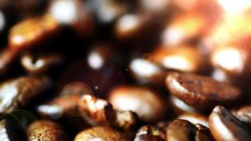 Coffee beans close up with warm bokeh light in the background video