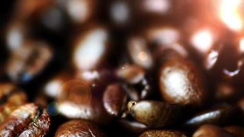 Coffee beans close up with warm bokeh light in the background video