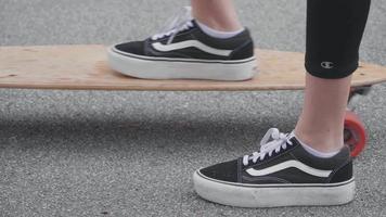 Close Up Of  Woman Feet Moving Her Longboard video