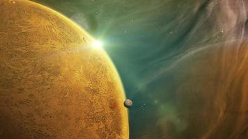 Fantastic Alien Planet On Nebula Space Background video