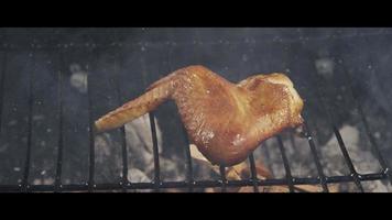 grigliare ali di pollo barbecue su una griglia affumicata a legna - bbq 051 video