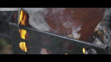 fumeur de barbecue avec des côtes à l'intérieur - bbq 013 video