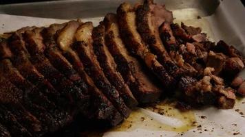 Rotating shot of delicious smoked brisket - BBQ 083 video