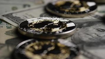 Rotating shot of Bitcoins digital cryptocurrency - BITCOIN RIPPLE 0255 video