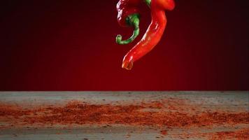 Peppers falling and bouncing in ultra slow motion 1,500 fps on a reflective surface - BOUNCING PEPPERS PHANTOM 011 video