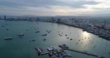 Aerial view flying over Pattaya Beach in Thailand video