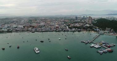 Aerial view flying over Pattaya Beach in Thailand video