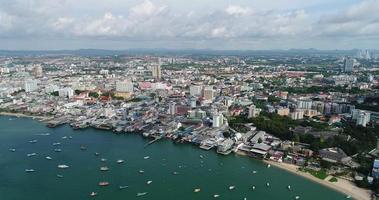 Aerial panoramic view of Pattaya Beach over crystal clear tropical water on island video