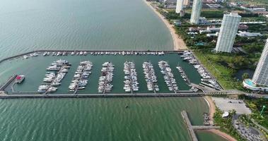 Aerial view of Marina yacht boat on the bay video