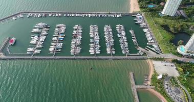 Aerial view of Marina yacht boat on the bay video