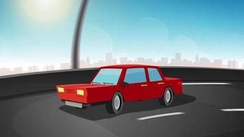 Cartoon car guidando sul ciclo autostrada della città video