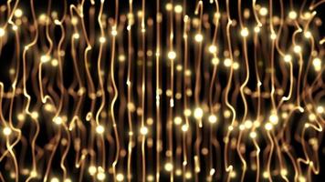 Glowing golden tangled strings with lights motion loop video