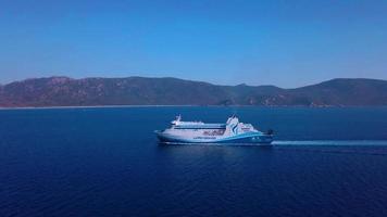 Drone filming a ferry in 4K video