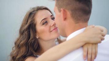 Bride And Groom Embrace At The Lake video