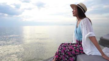 Young Woman Relaxing Looking At The Ocean video