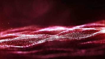 Partículas digitales de color rojo oscuro con fondo abstracto de movimiento de cuadrícula video