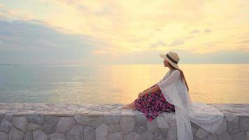 Woman sitting by the sea video