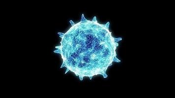 close-up do vírus da gripe girar sobre fundo preto isolado.