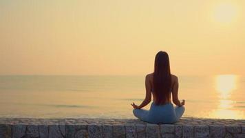 Young Woman Meditating Facing The Sea video