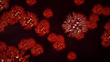 röda virusceller som strömmar coronavirus, covid-19 koncept.