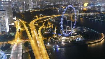 Aerial View Of Singapore Building At Night, Singapore.