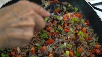 Minced meat roasting in the pan video