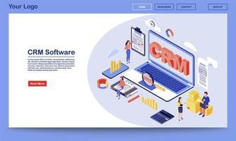 CRM software isometric landing page vector