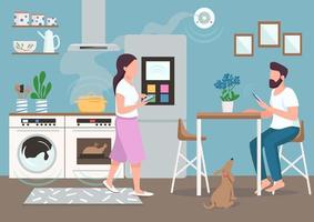 Couple in smart kitchen vector