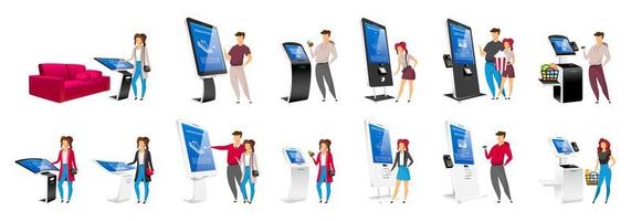 People using self order kiosks vector