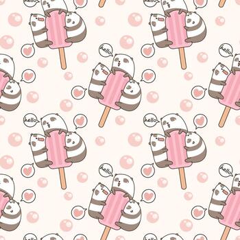 pandas kawaii sin costuras con patrón de barra de helado vector